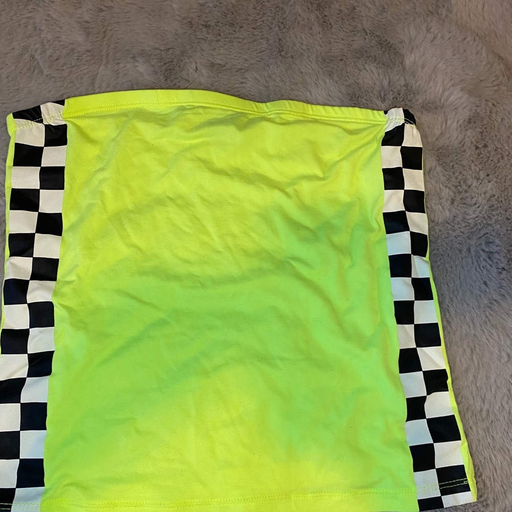 Neon green/checkered print crop top
